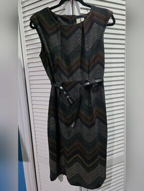 Emma & Michele Dark Multicolor Chevron Midi Dress with Belt